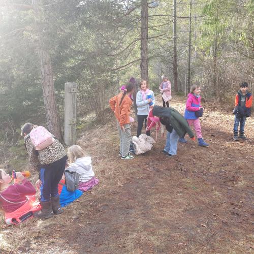 Kinder rasten auf Waldlichtung