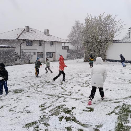 Kinder spielen im Schnee