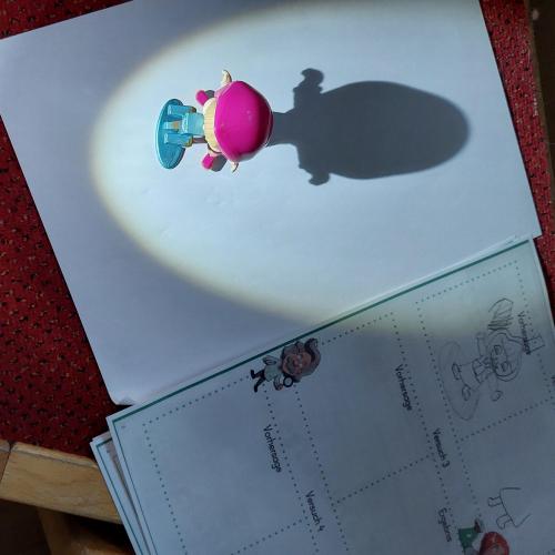 Spielfigur wird von Taschenlampe angestrahlt