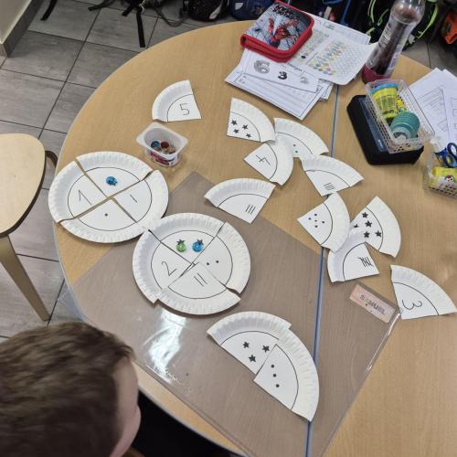 Pappteller in Viertel geschnitten, Zuordnungsübungen