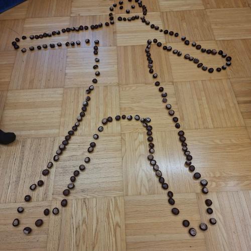 Körperumriss aus Kastanien