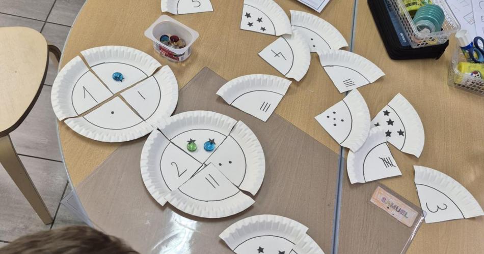 Pappteller in Viertel geschnitten, Zuordnungsübungen